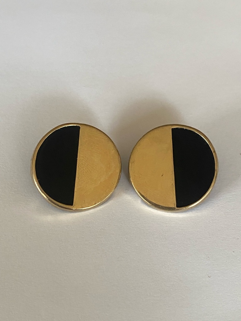 Vintage mid century mod Gold and Black Round Half-Moon pierced Earrings